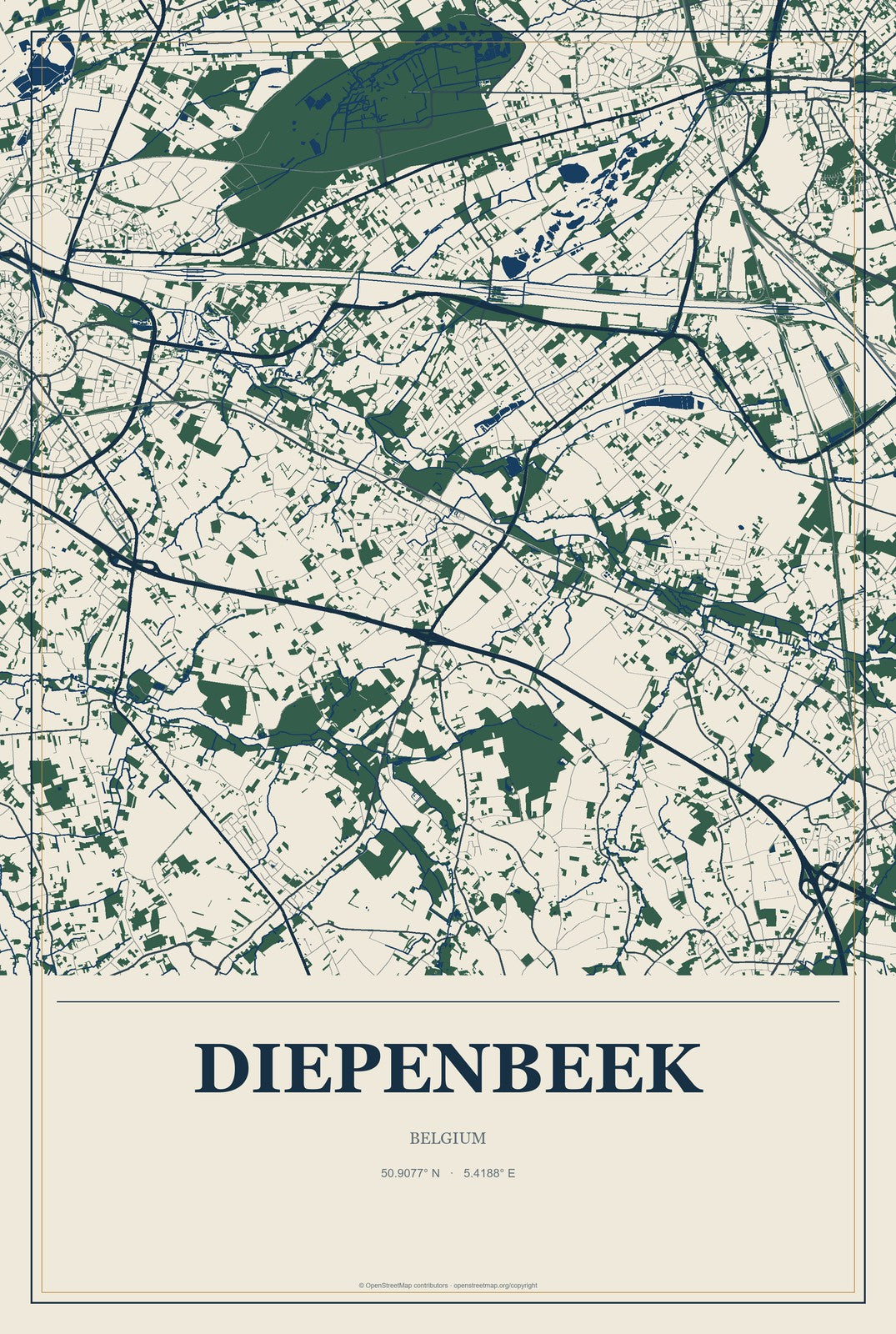 Diepenbeek, Belgium City Map Aluminum Sign in Coastal Cutout style