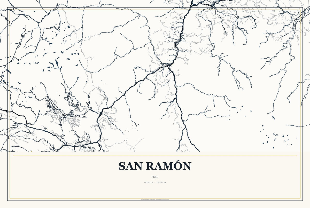 San Ramón, Peru City Map Aluminum Sign in Citrine Modern style