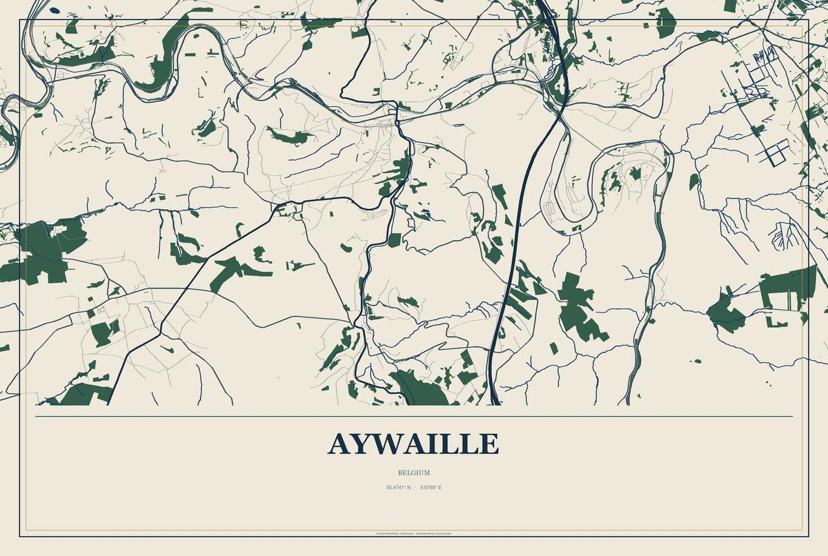 Aywaille, Belgium City Map Aluminum Sign in Coastal Cutout style