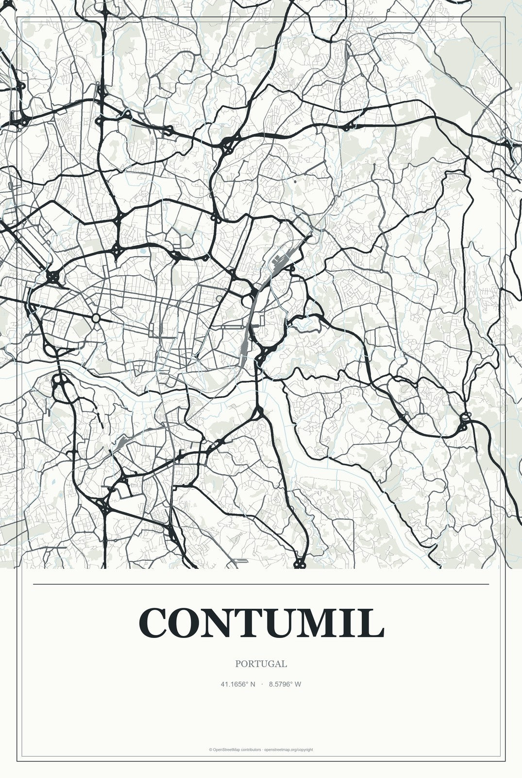 Contumil, Portugal City Map Aluminum Sign in Gallery Air style