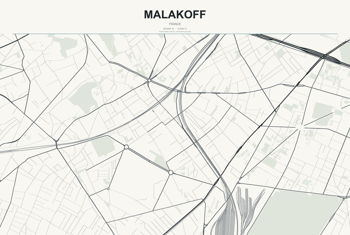 Malakoff, France City Map Aluminum Sign in Headline Atlas style