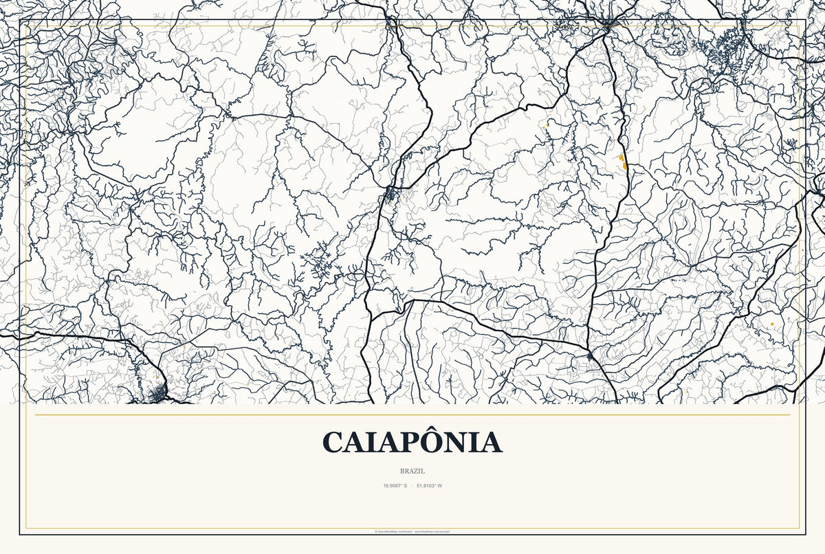 Caiapônia, Brazil City Map Aluminum Sign in Citrine Modern style