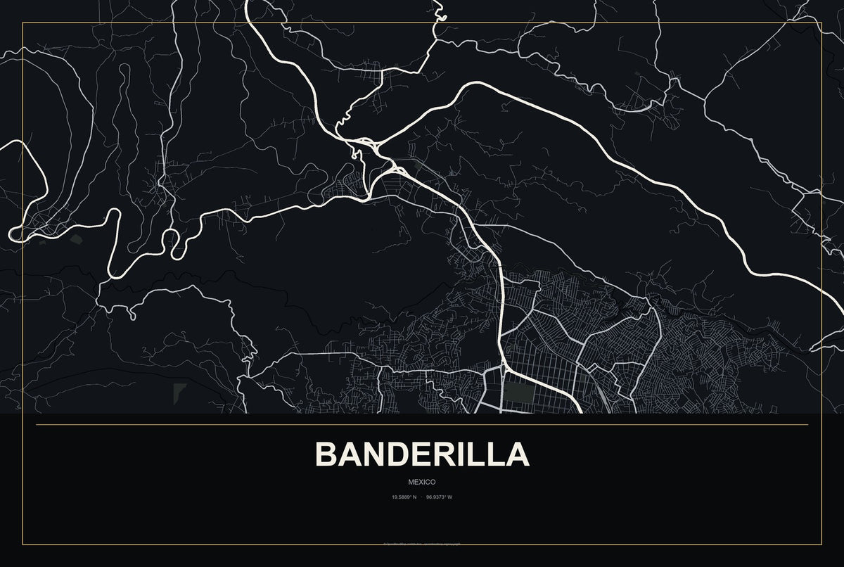 Banderilla, Mexico City Map Aluminum Sign in Metropolitan Noir style