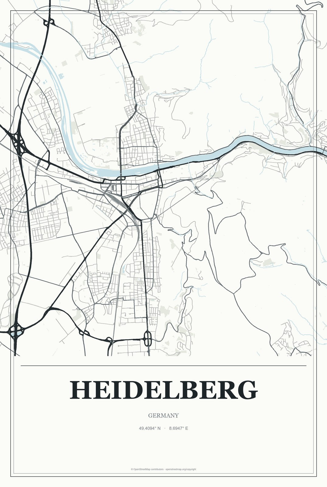 Heidelberg, Germany City Map Aluminum Sign in Gallery Air style