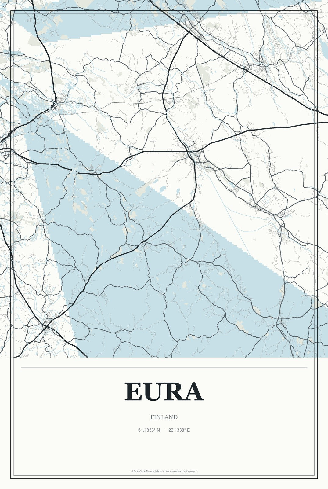 Eura, Finland City Map Aluminum Sign in Gallery Air style