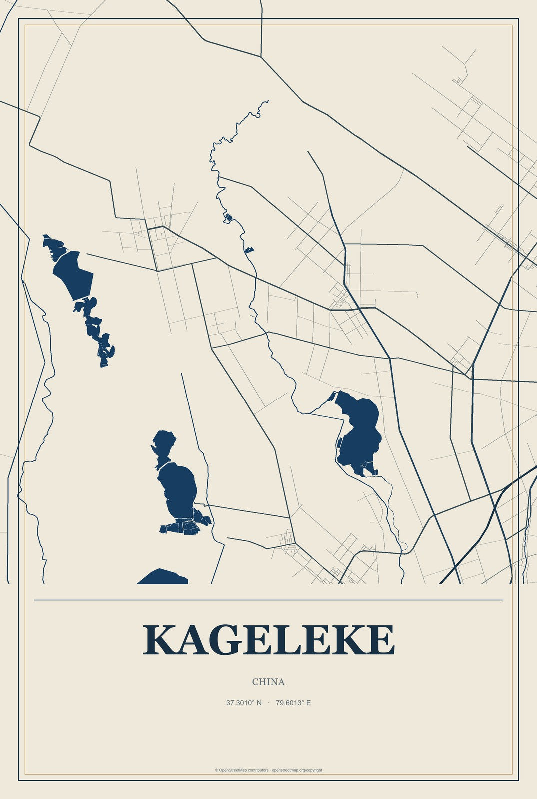 Kageleke, China City Map Aluminum Sign in Coastal Cutout style