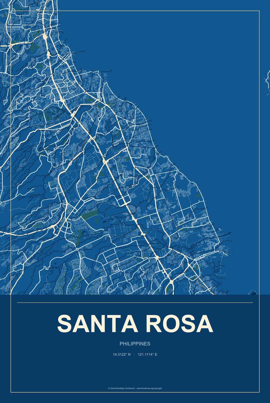 Santa Rosa, Central Luzon, Philippines City Map Aluminum Sign in Harbor Cobalt style