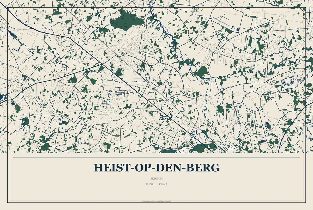 Heist-op-den-Berg, Belgium City Map Aluminum Sign in Coastal Cutout style