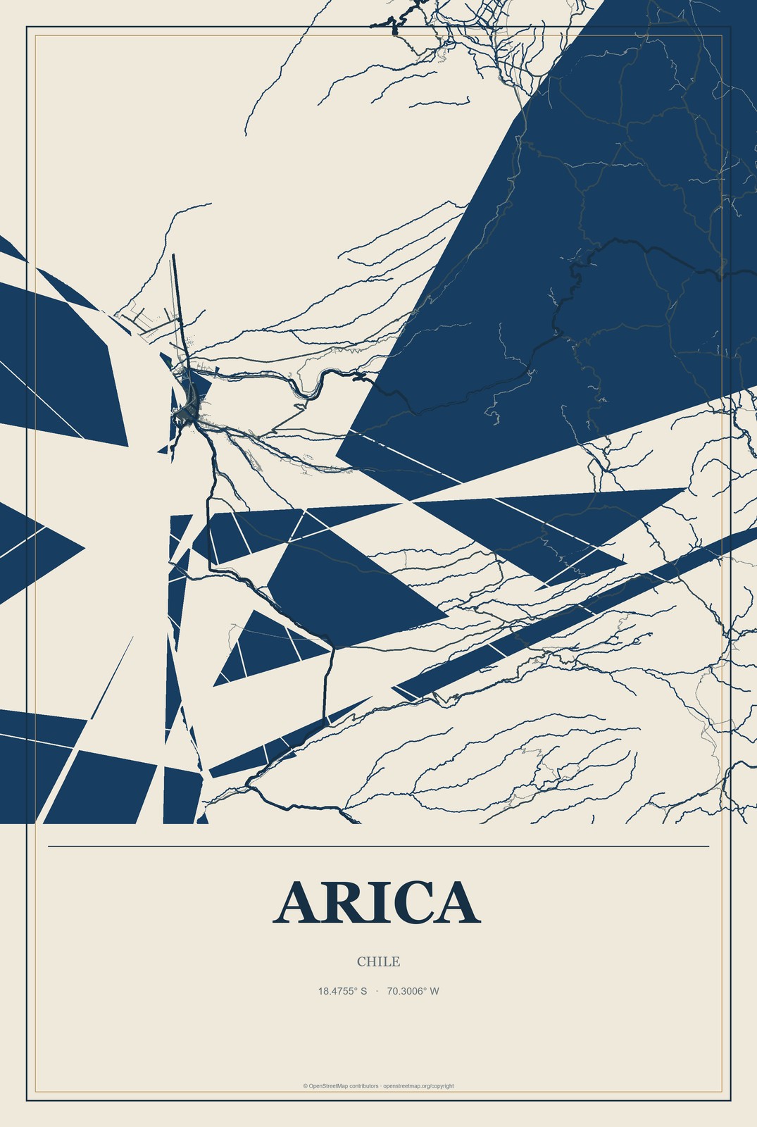 Arica, Chile City Map Aluminum Sign in Coastal Cutout style