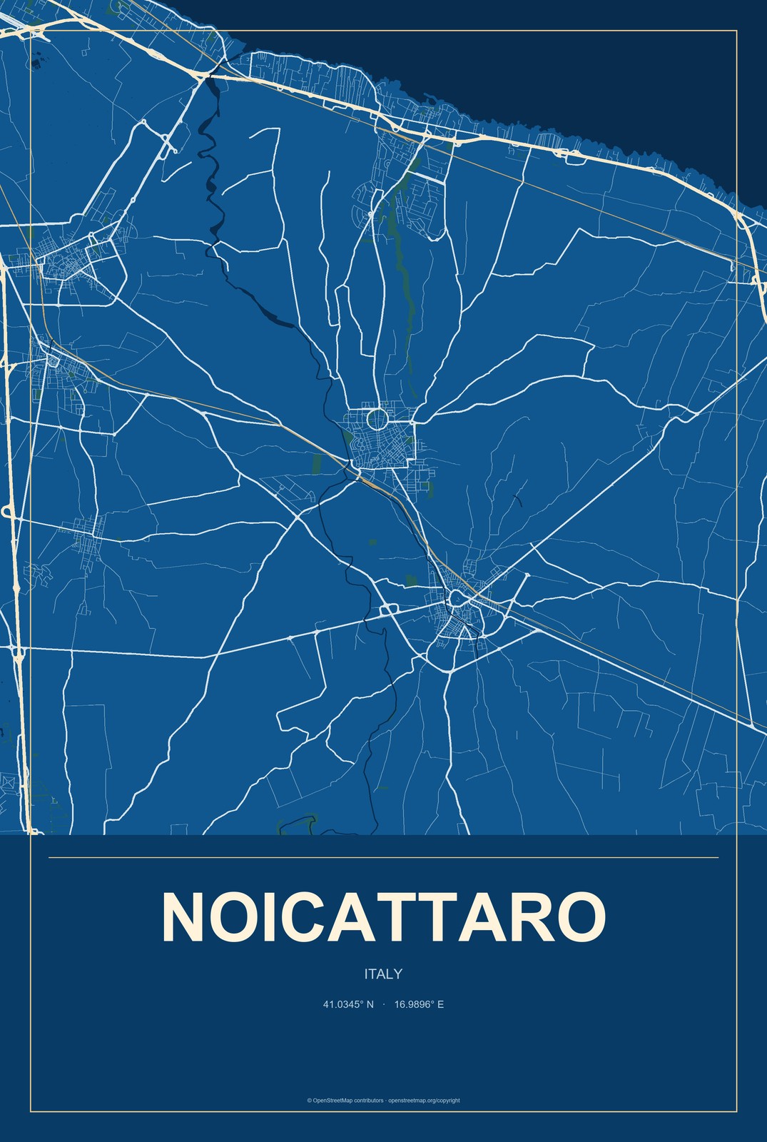 Noicattaro, Italy City Map Aluminum Sign in Harbor Cobalt style