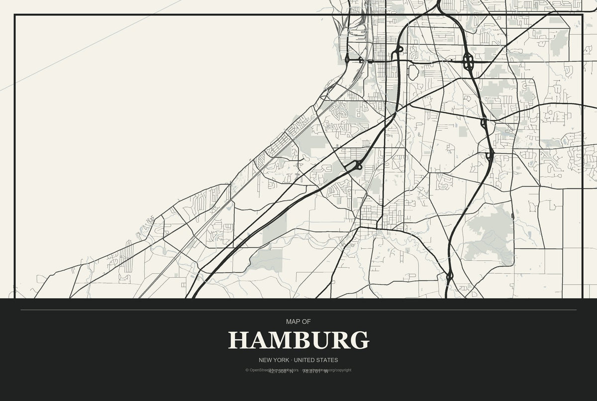 Hamburg, New York City Map Aluminum Sign in Museum Plaque style