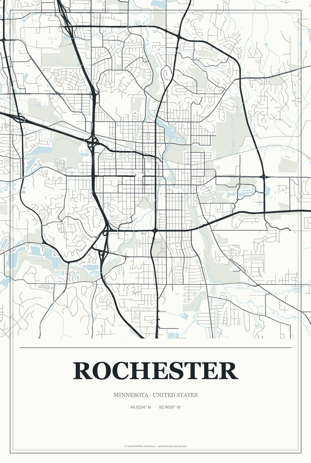 Rochester, Minnesota City Map Aluminum Sign in Gallery Air style