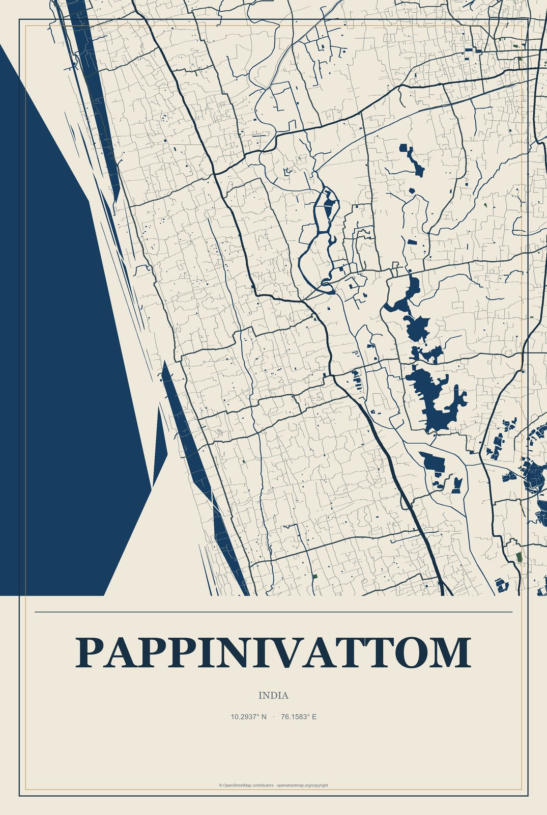 Pappinivattom, India City Map Aluminum Sign in Coastal Cutout style