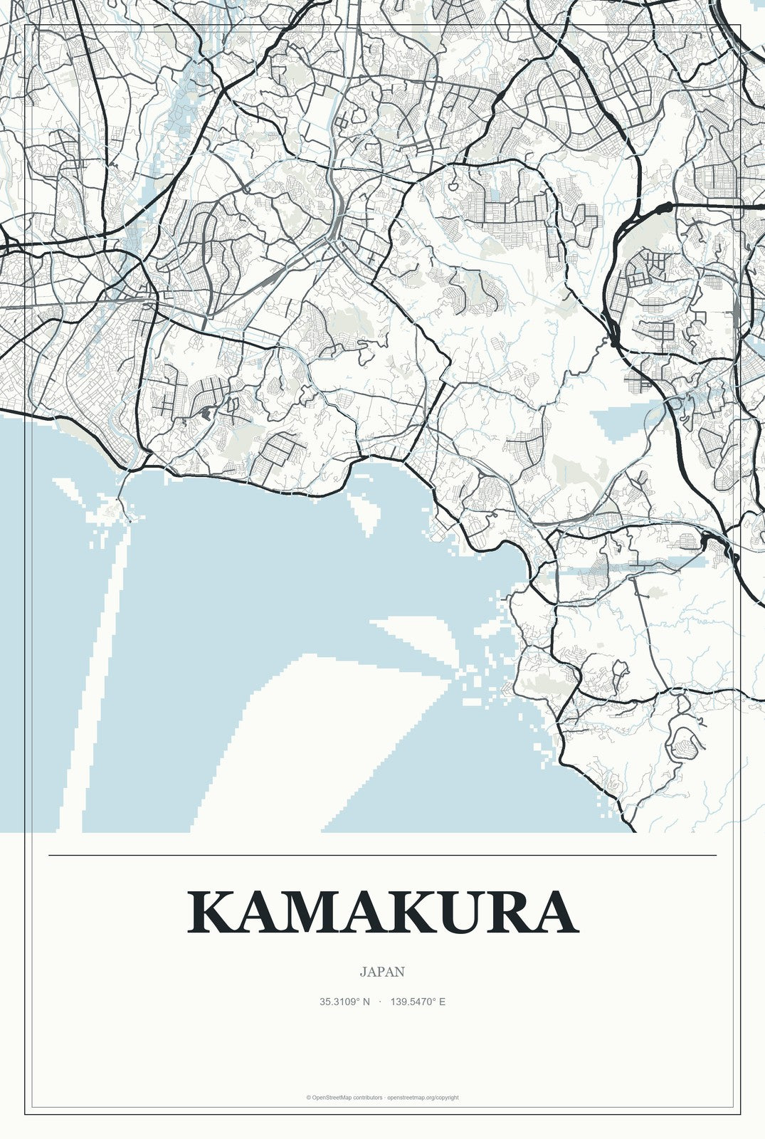 Kamakura, Japan City Map Aluminum Sign in Gallery Air style