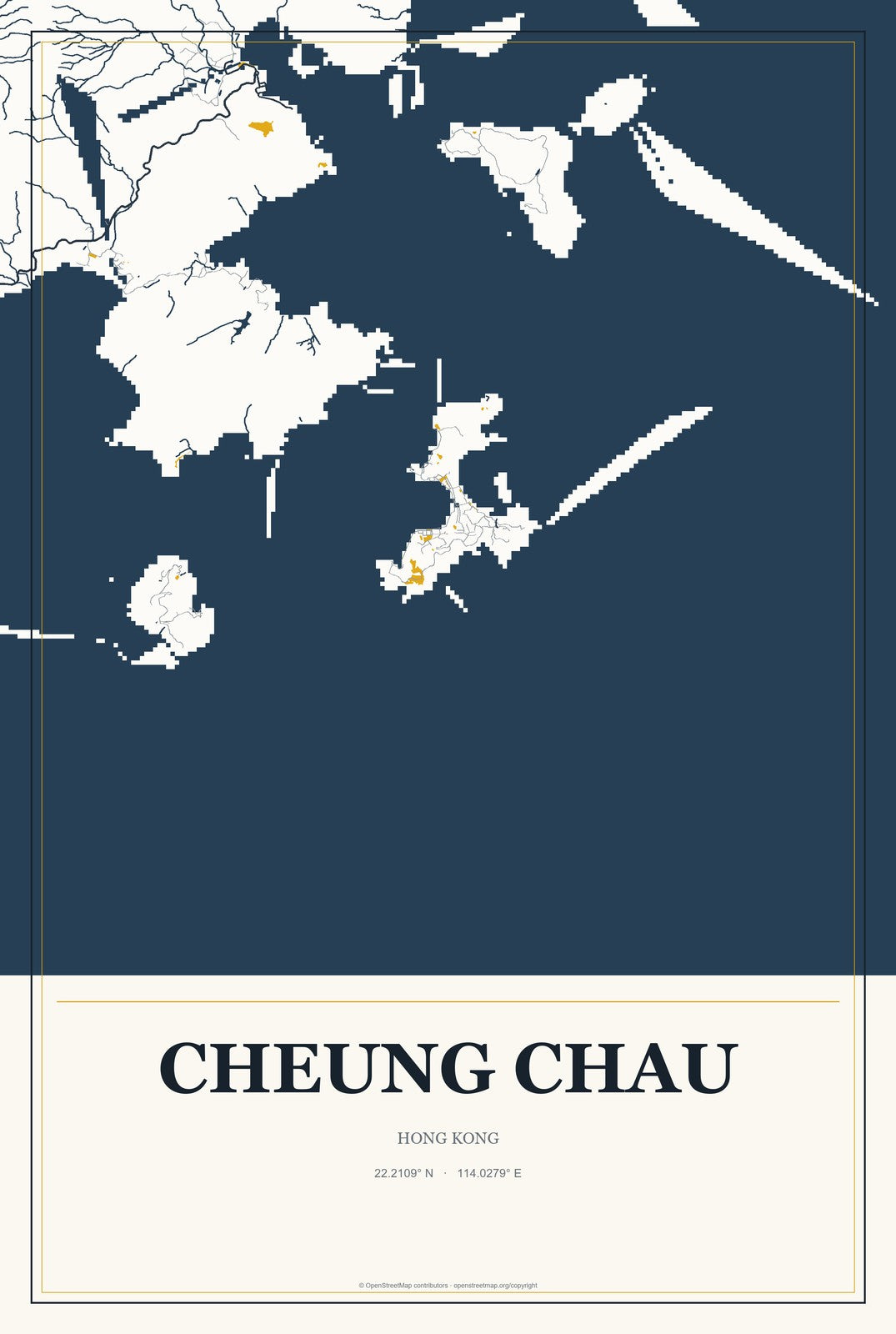 Cheung Chau, Hong Kong City Map Aluminum Sign in Citrine Modern style