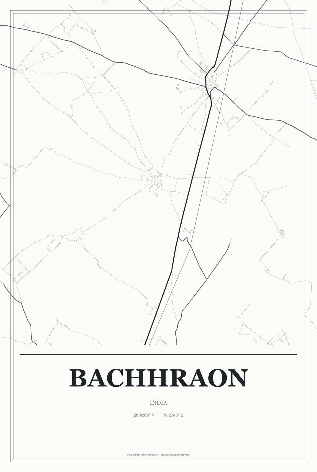 Bachhraon, India City Map Aluminum Sign in Gallery Air style
