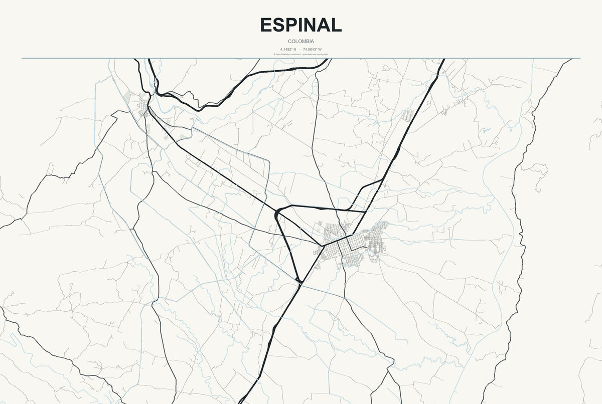 Espinal, Colombia City Map Aluminum Sign in Headline Atlas style