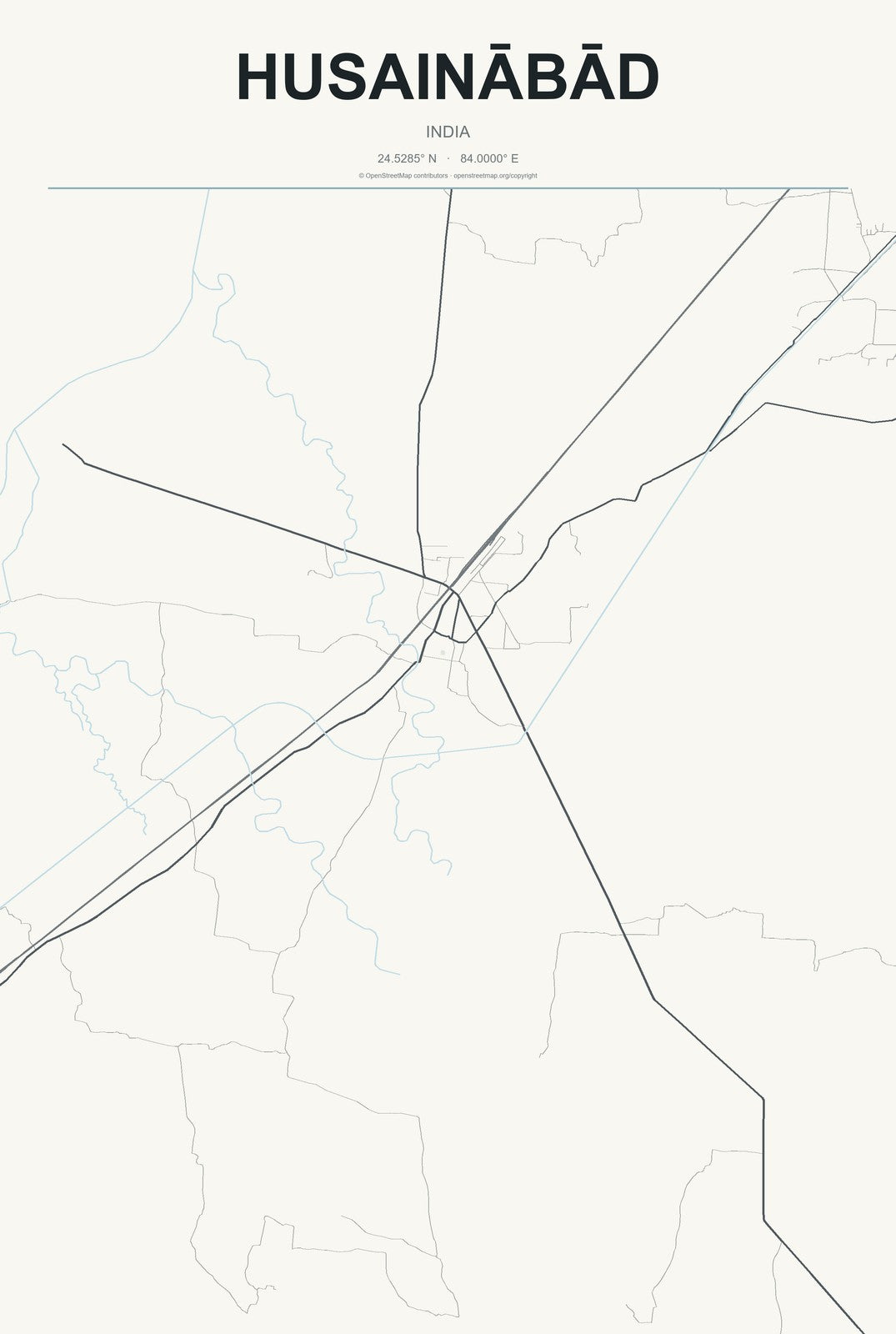 Husainābād, India City Map Aluminum Sign in Headline Atlas style