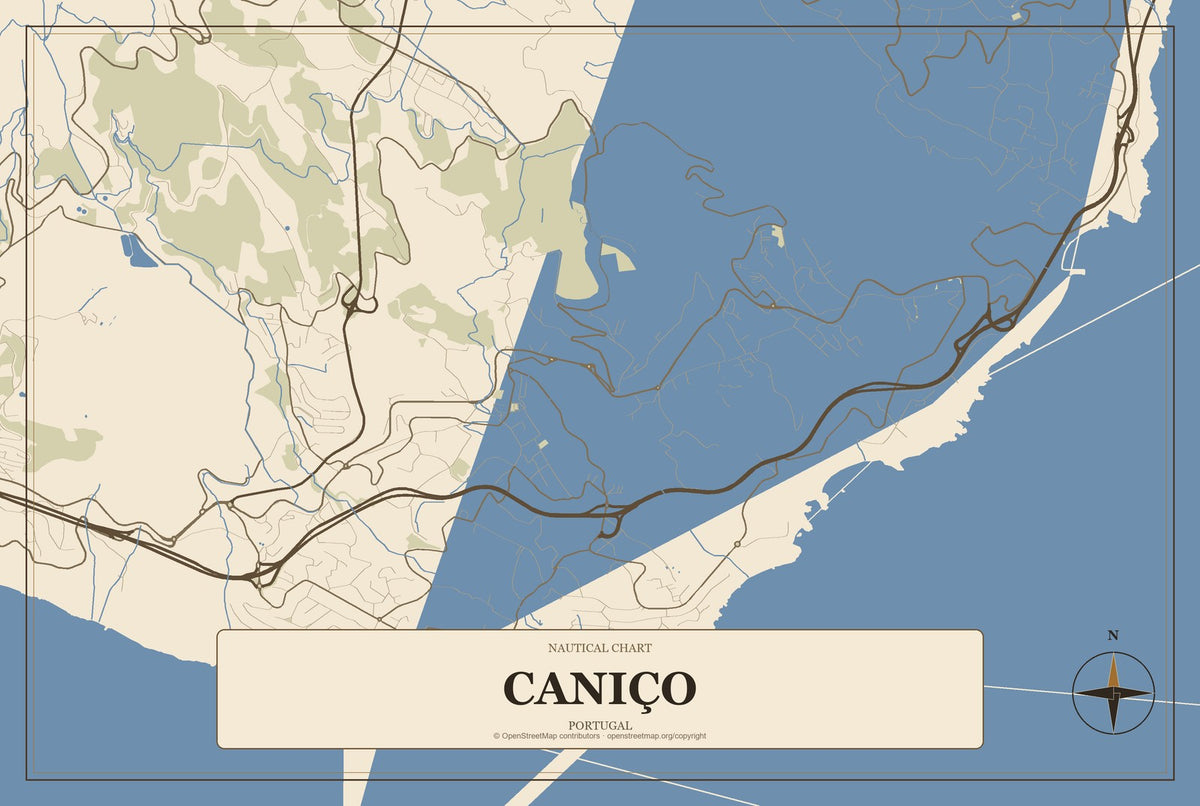 Caniço, Portugal City Map Aluminum Sign in Heritage Nautical style