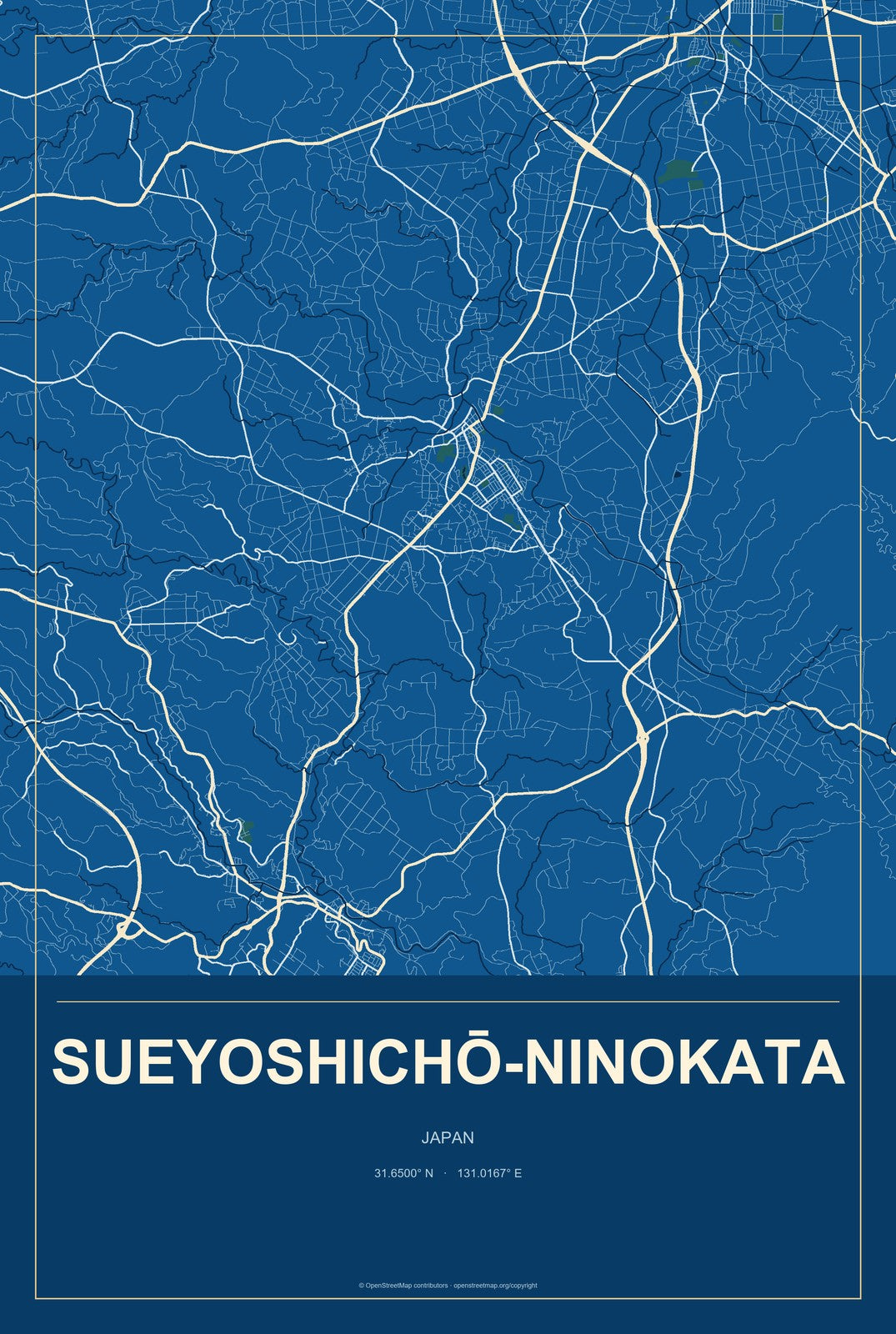 Sueyoshichō-ninokata, Japan City Map Aluminum Sign in Harbor Cobalt style