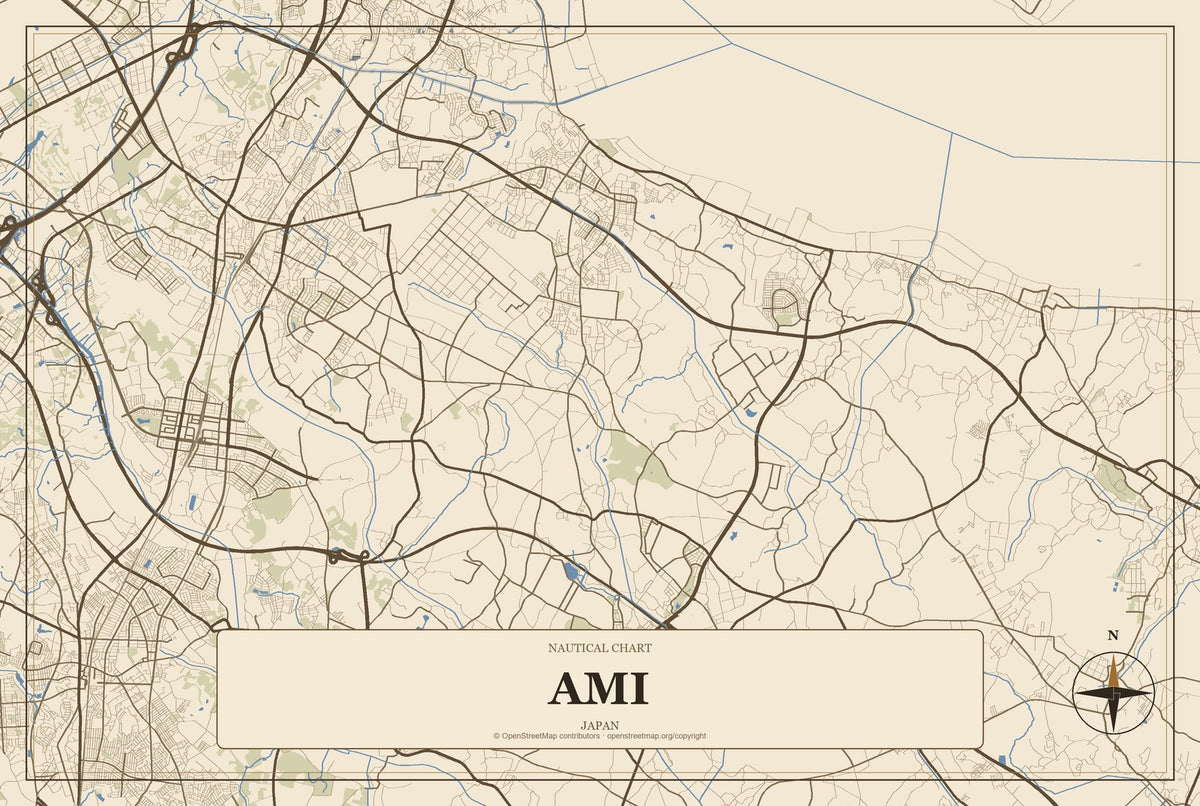 Ami, Japan City Map Aluminum Sign in Heritage Nautical style