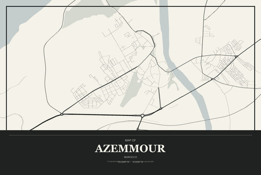 Azemmour, Morocco City Map Aluminum Sign in Museum Plaque style
