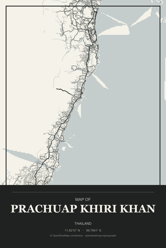 Prachuap Khiri Khan, Thailand City Map Aluminum Sign in Museum Plaque style