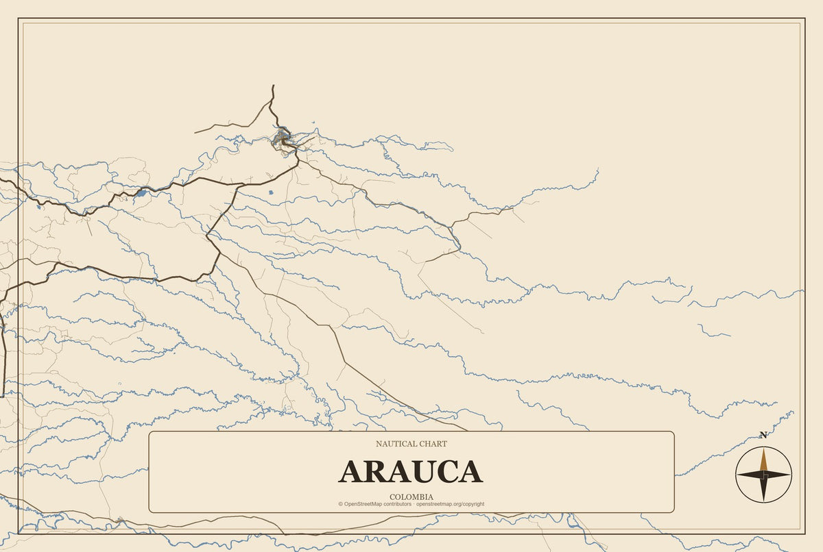 Arauca, Colombia City Map Aluminum Sign in Heritage Nautical style