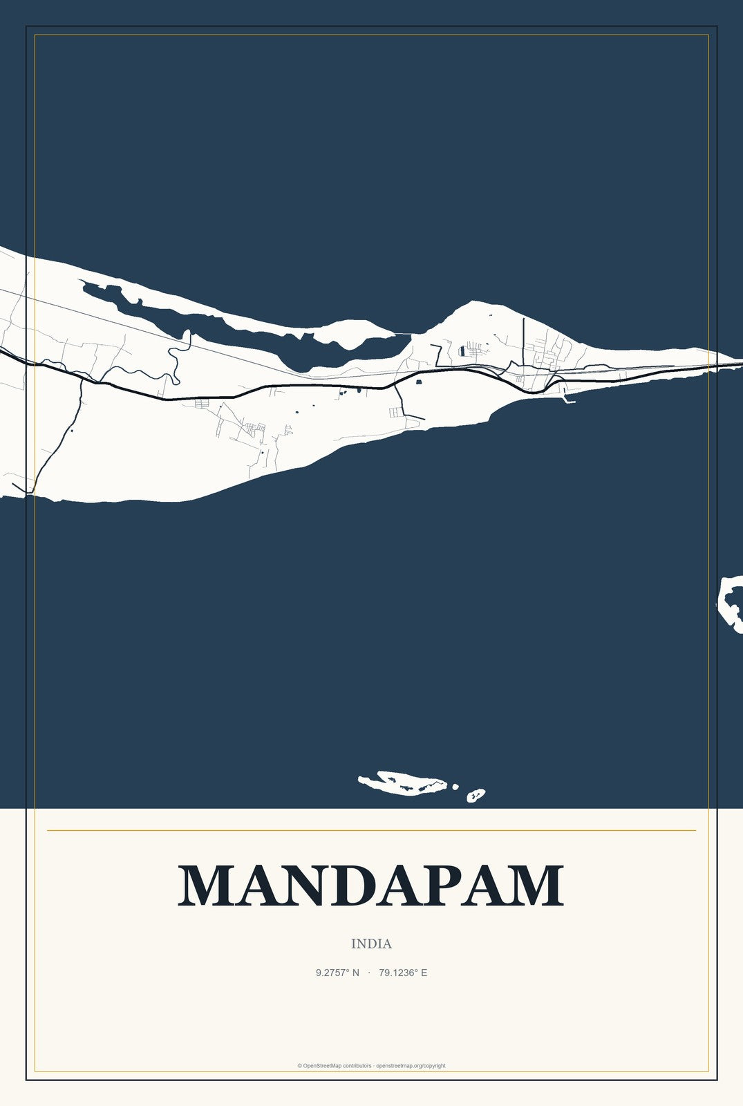 Mandapam, India City Map Aluminum Sign in Citrine Modern style