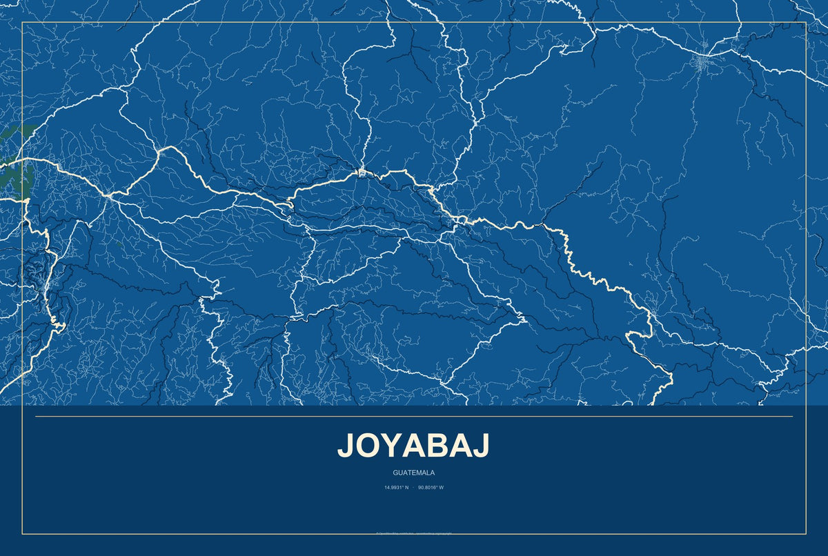 Joyabaj, Guatemala City Map Aluminum Sign in Harbor Cobalt style