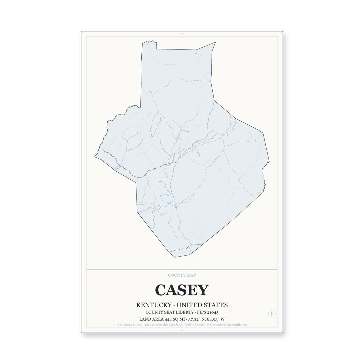 Casey County, Kentucky Map Aluminum Sign in Gallery Air style