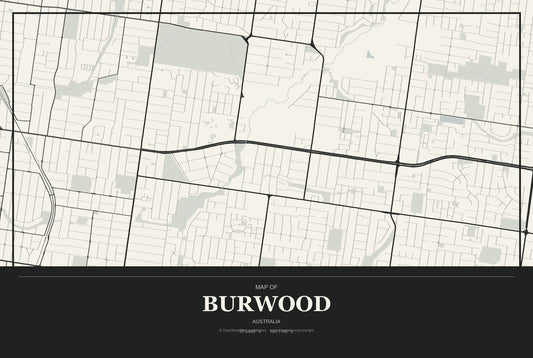 Burwood, Australia City Map Aluminum Sign in Museum Plaque style