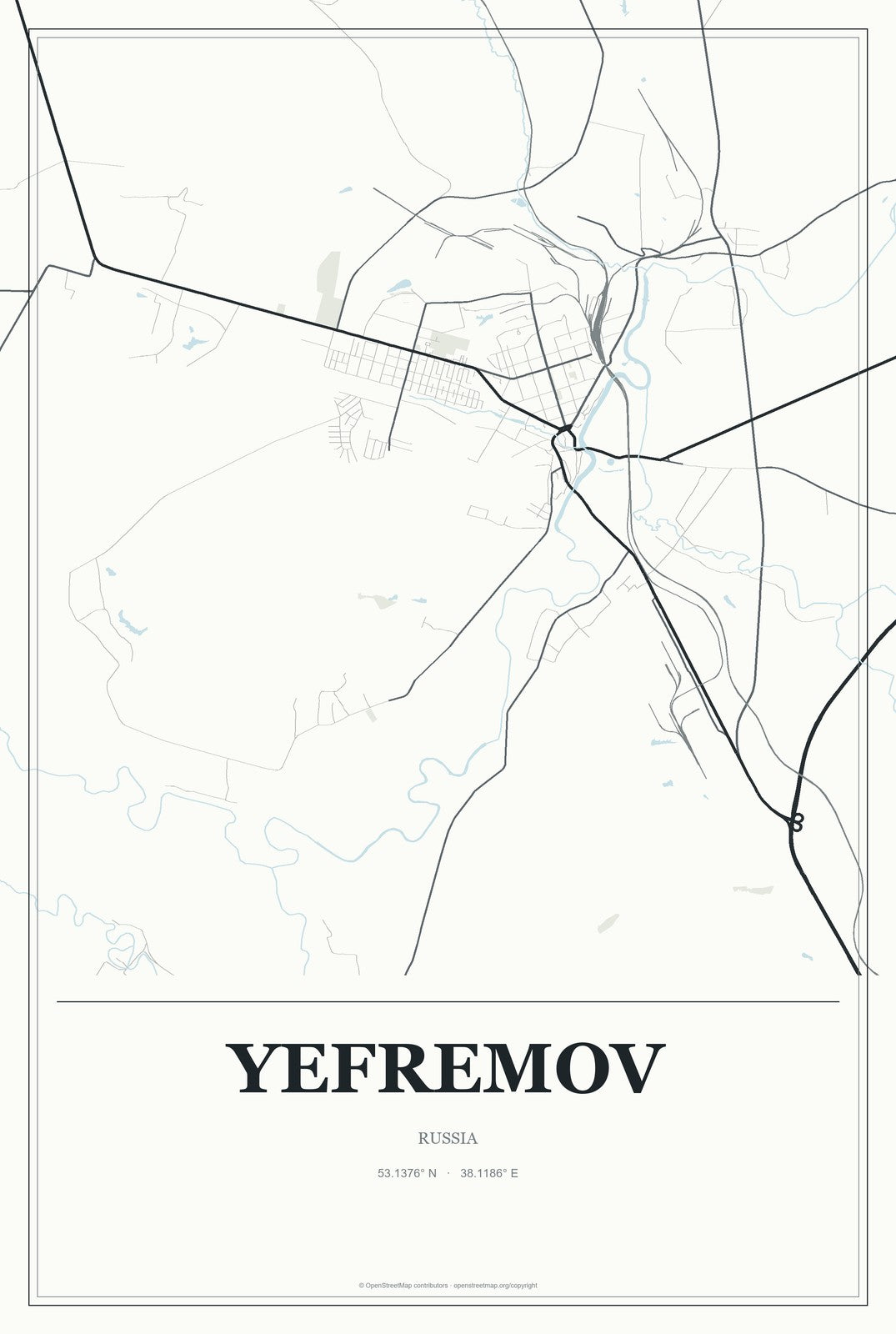 Yefremov, Russia City Map Aluminum Sign in Gallery Air style