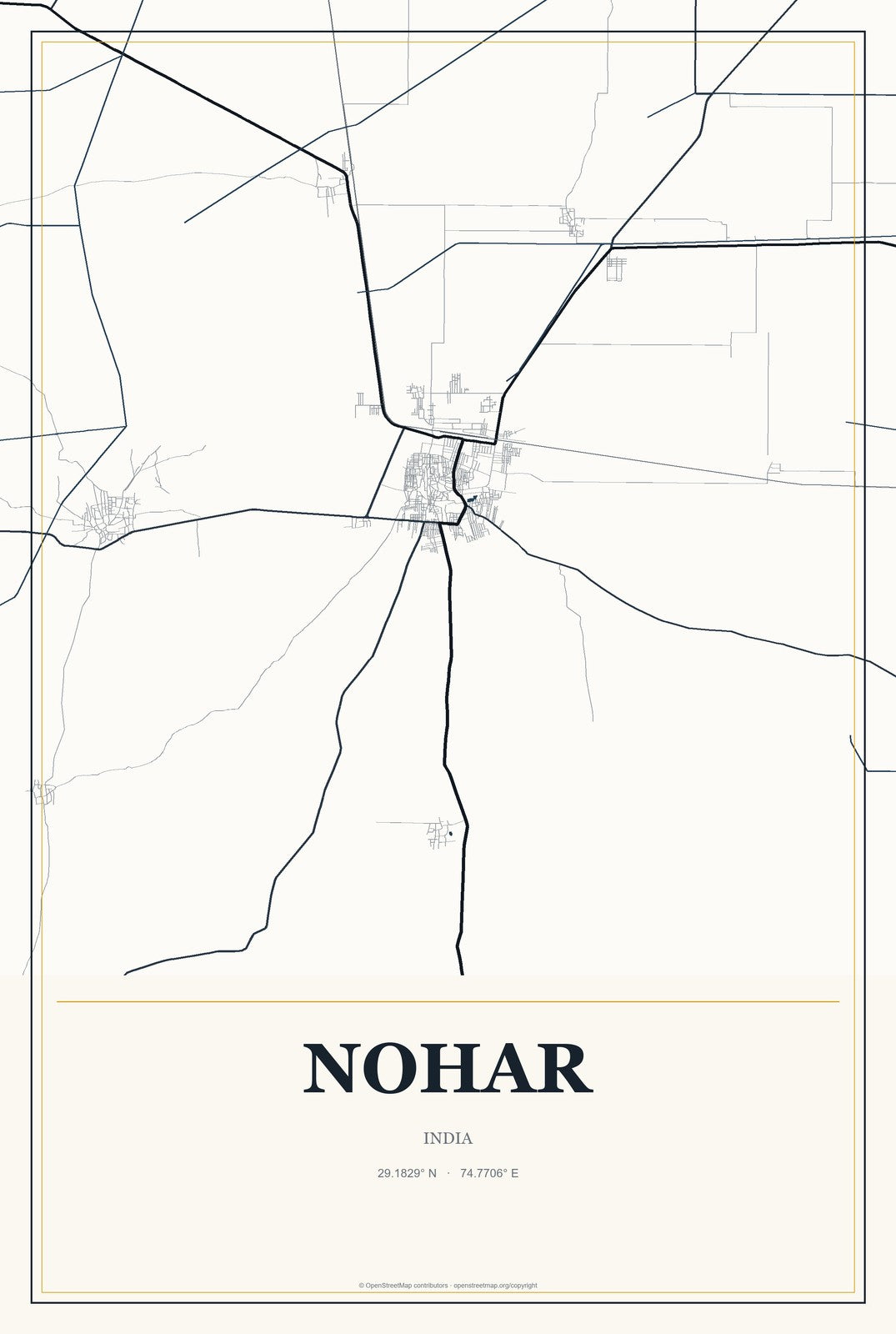 Nohar, India City Map Aluminum Sign in Citrine Modern style