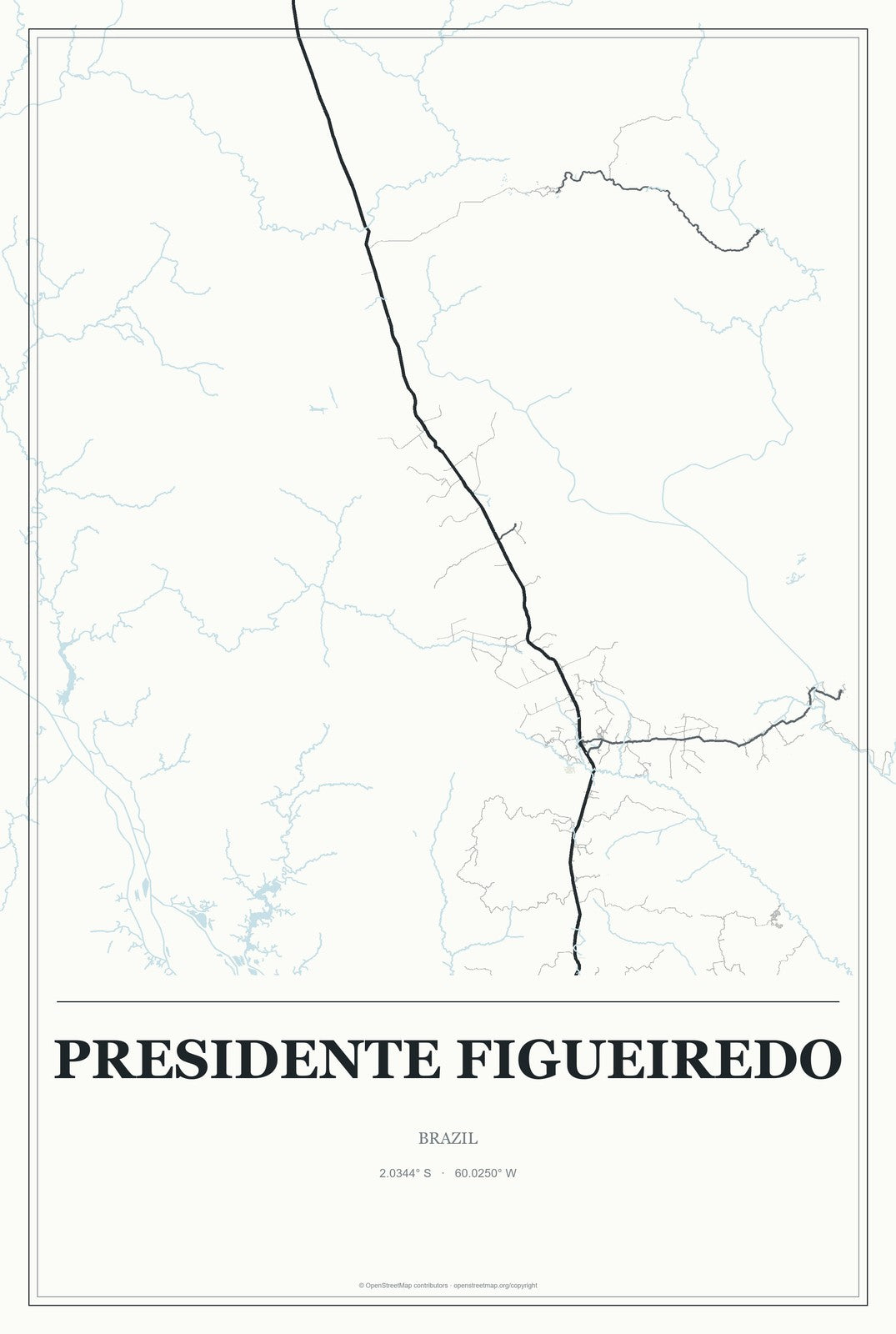 Presidente Figueiredo, Brazil City Map Aluminum Sign in Gallery Air style