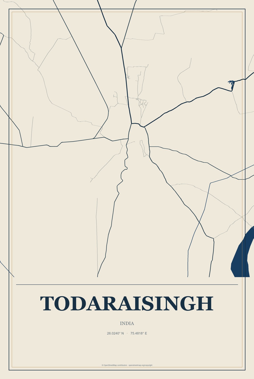 Todaraisingh, India City Map Aluminum Sign in Coastal Cutout style
