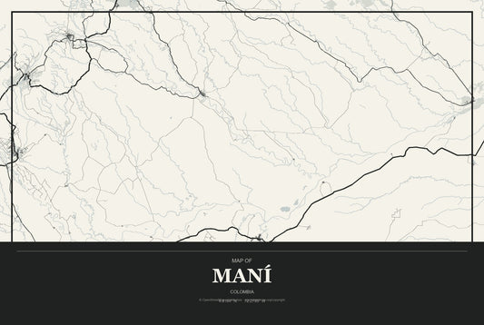 Maní, Colombia City Map Aluminum Sign in Museum Plaque style