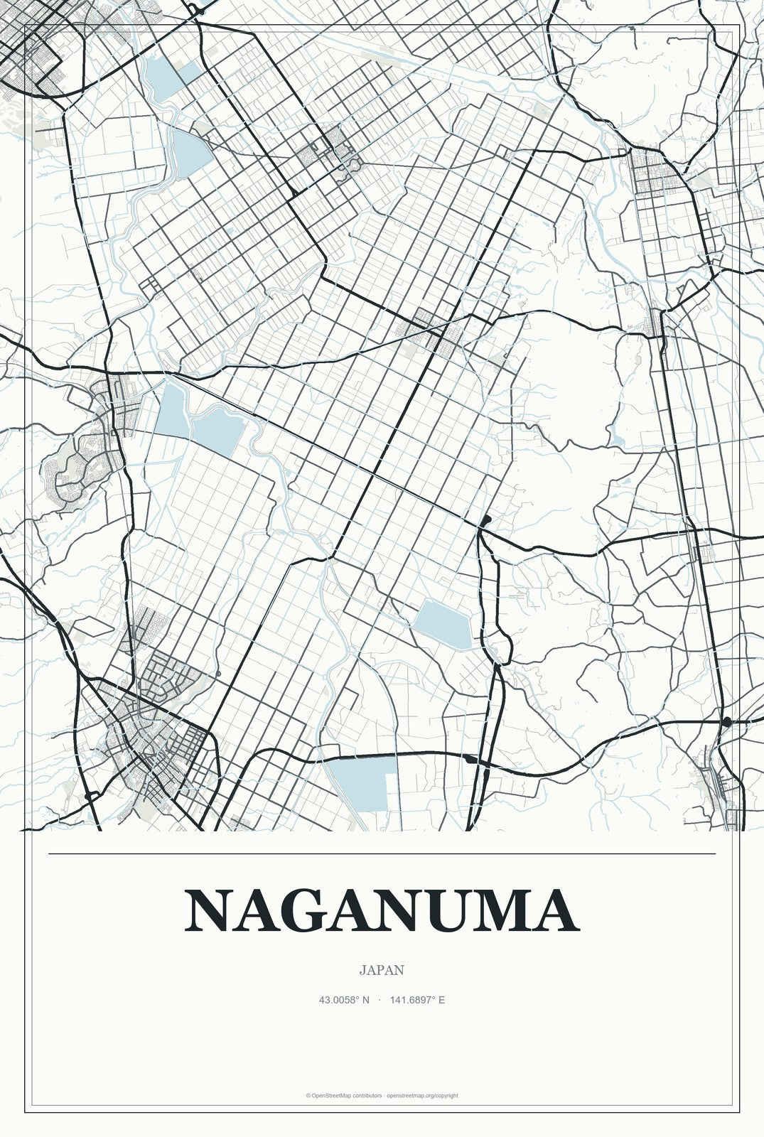 Naganuma, Japan City Map Aluminum Sign in Gallery Air style