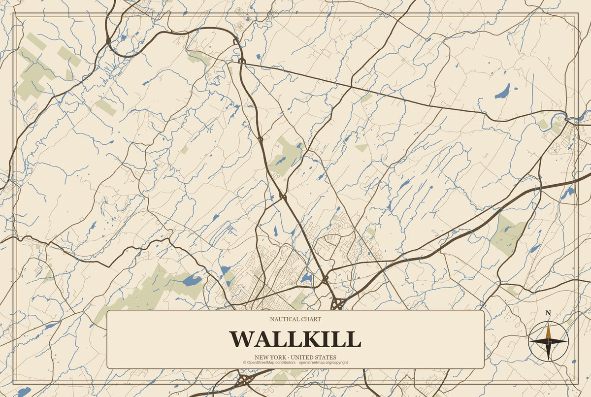 Wallkill, New York City Map Aluminum Sign in Heritage Nautical style