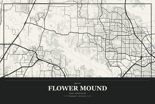 Flower Mound, Texas City Map Aluminum Sign in Museum Plaque style