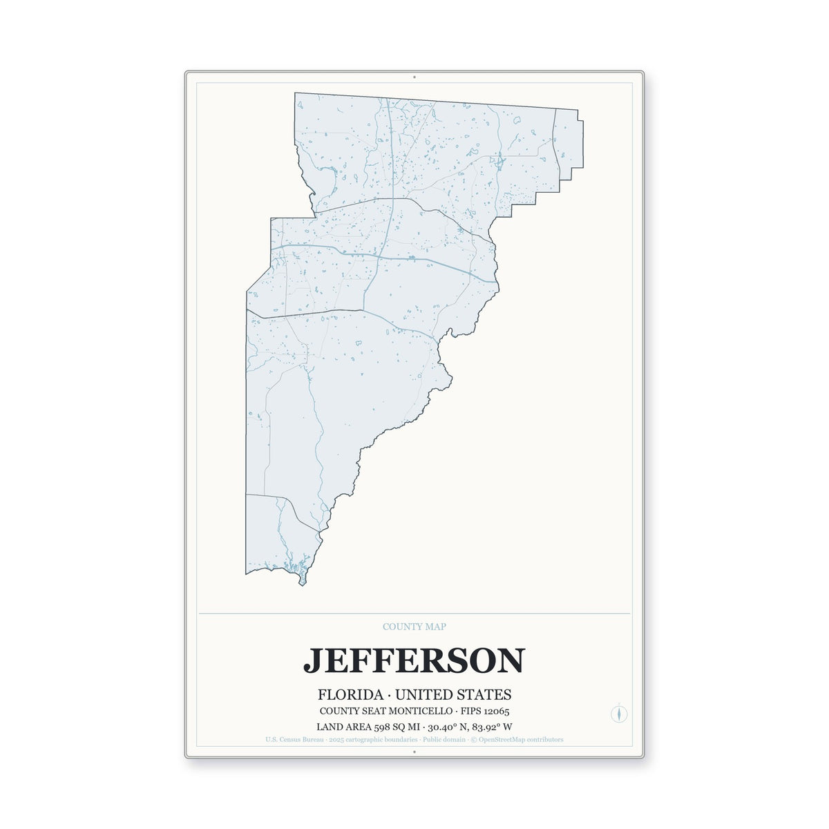 Jefferson County, Florida Map Aluminum Sign in Gallery Air style