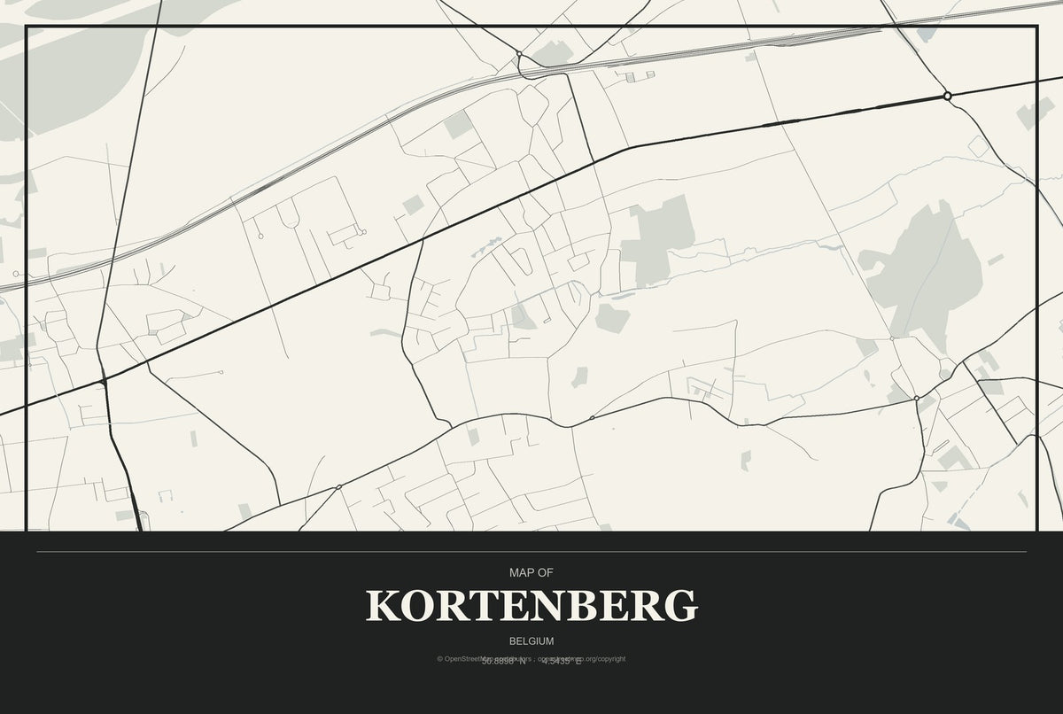 Kortenberg, Belgium City Map Aluminum Sign in Museum Plaque style