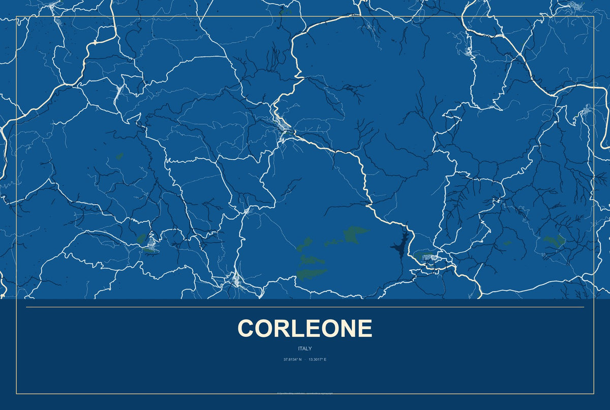 Corleone, Italy City Map Aluminum Sign in Harbor Cobalt style