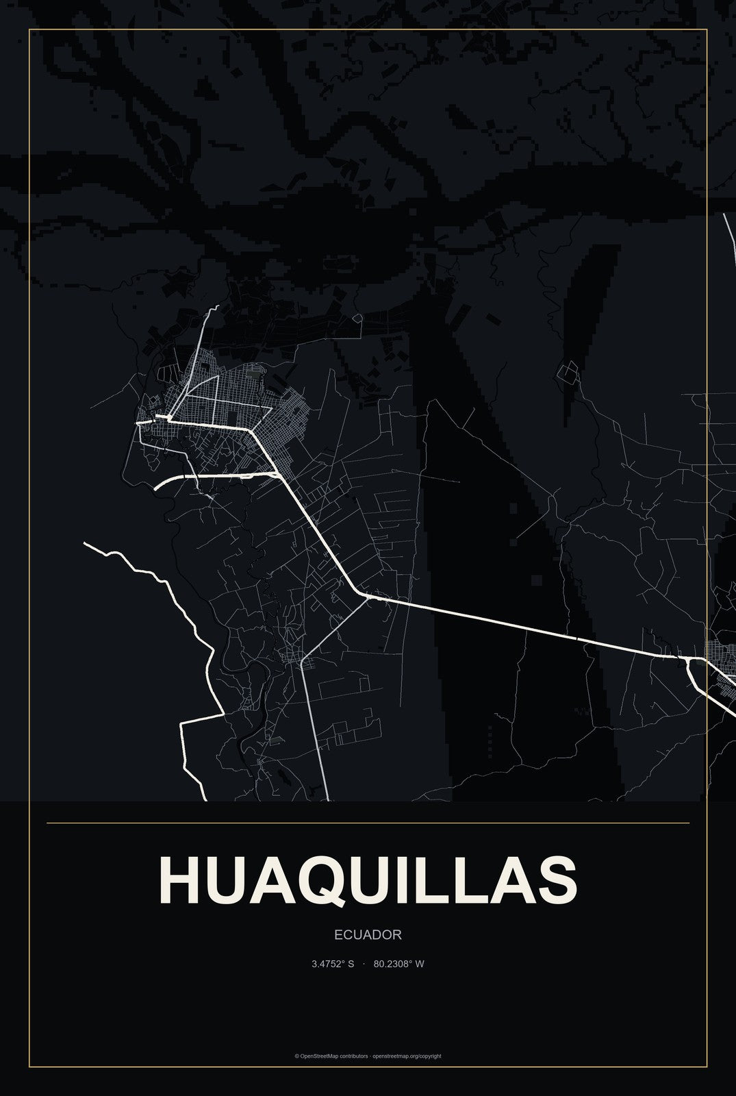 Huaquillas, Ecuador City Map Aluminum Sign in Metropolitan Noir style