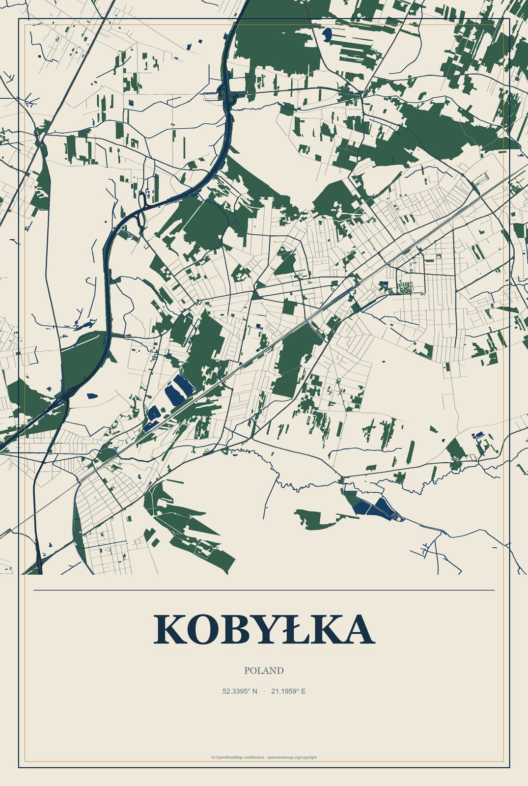 Kobyłka, Poland City Map Aluminum Sign in Coastal Cutout style
