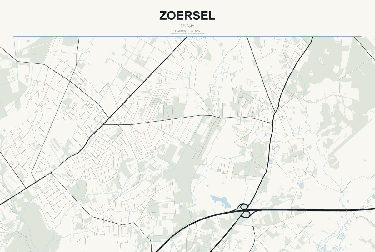 Zoersel, Belgium City Map Aluminum Sign in Headline Atlas style
