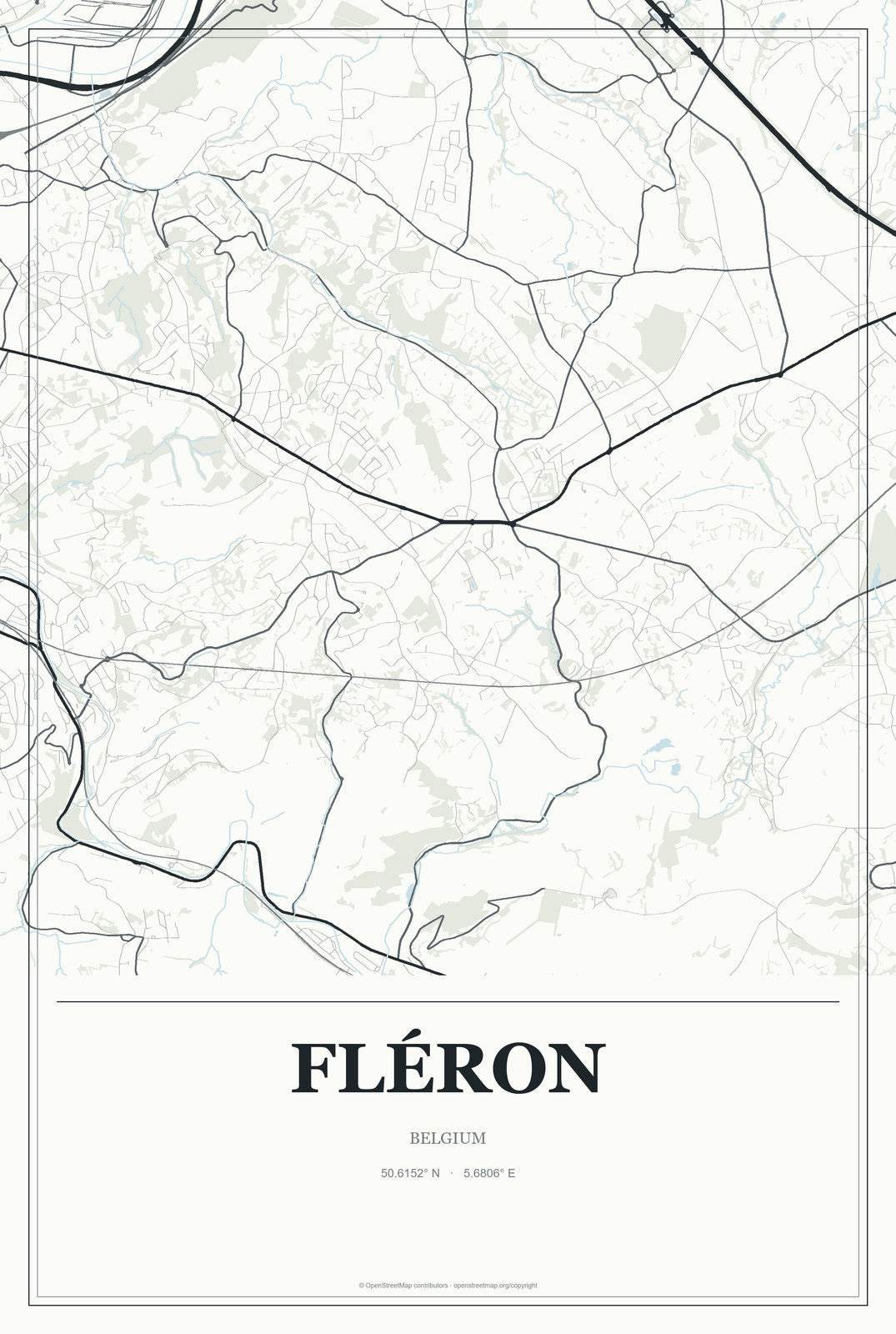 Fléron, Belgium City Map Aluminum Sign in Gallery Air style