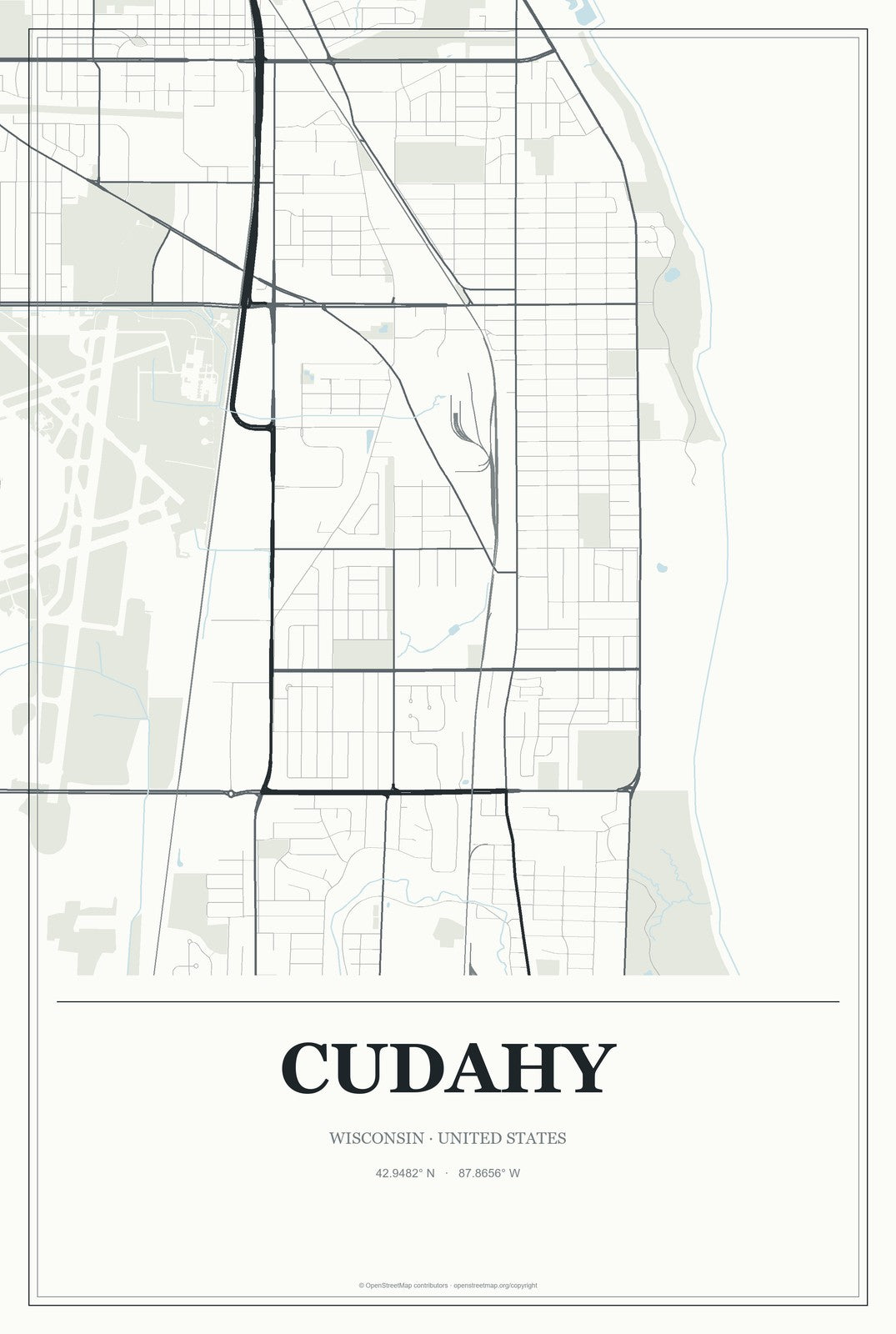 Cudahy, Wisconsin City Map Aluminum Sign in Gallery Air style