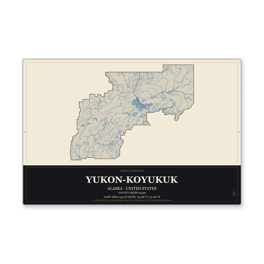 Yukon-Koyukuk Census Area, Alaska Map Aluminum Sign in Museum Plaque style