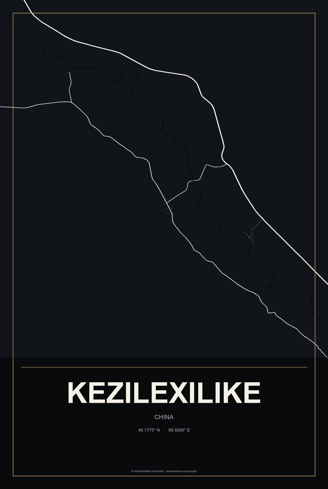 Kezilexilike, China City Map Aluminum Sign in Metropolitan Noir style